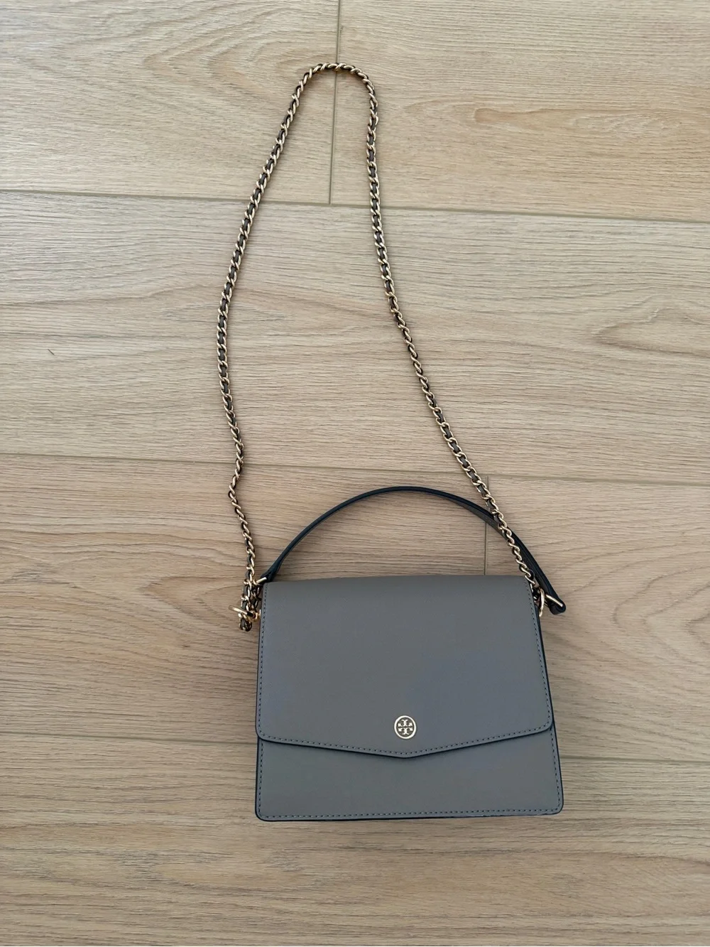 New TORY BURCH Gray Robinson Convertible Shoulder Bag